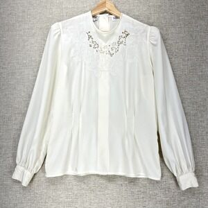 Nilani Blouse‎ Womens 4 White Butterfly Embroidered Lace Cutout Long Sleeve Top